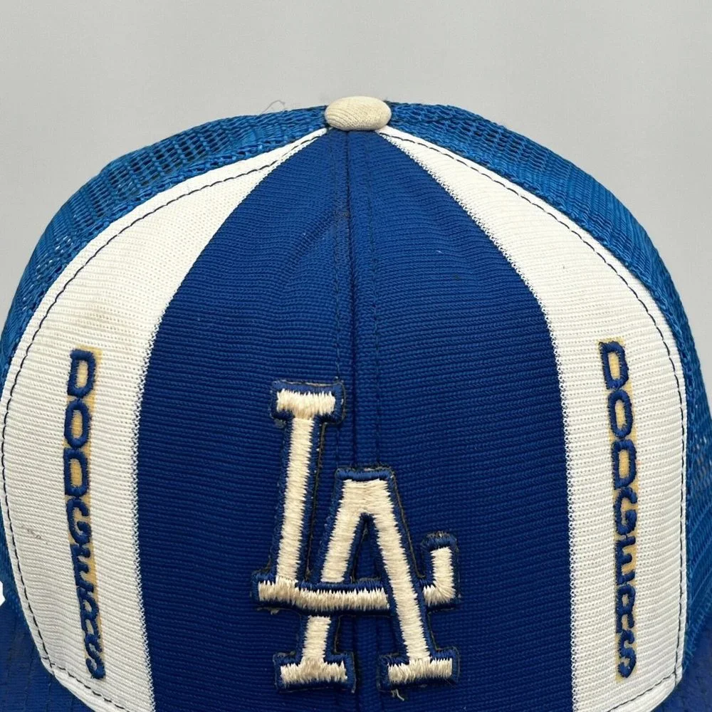 Vtg‎ AJD Lucky Stripes Los Angeles Dodgers Trucker Hat Blue White Snapback USA
